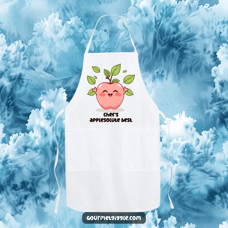 Funny Apple Juggling Leaves Apron: A cheerful apple juggles its own leaves, making kitchen tasks a delightful and humorous affair.