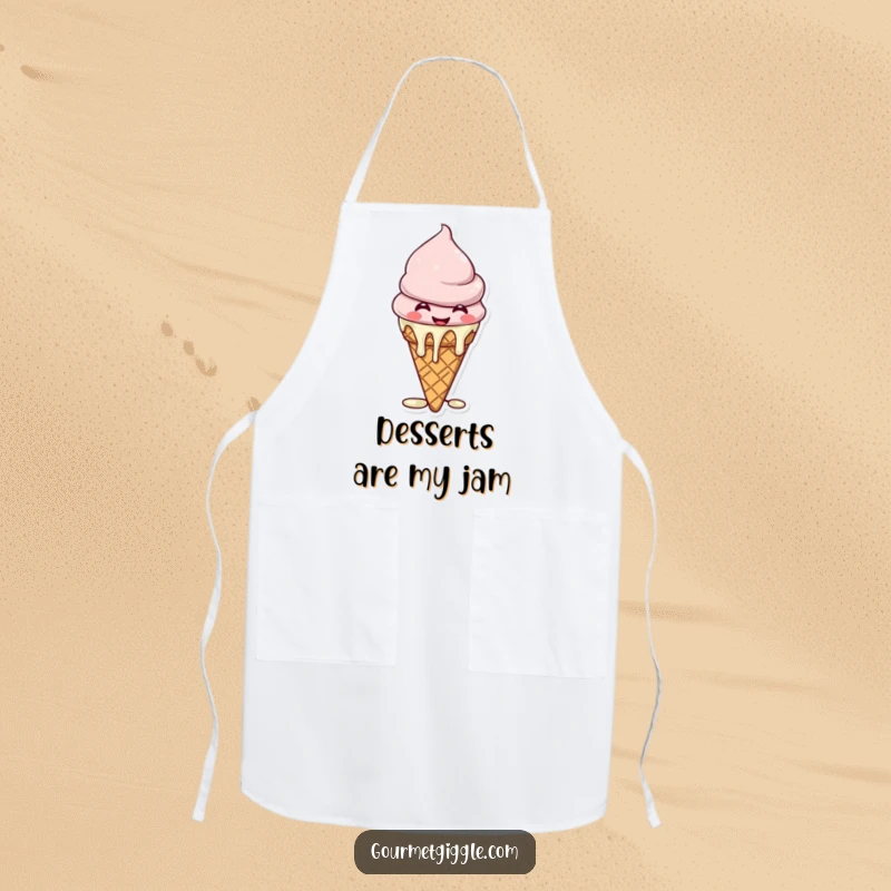 Funny Cat Apron depicting a giggling ice cream cone with melting drips, bringing cheerful vibes to the kitchen.