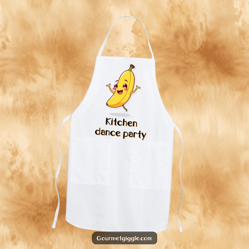 Funny Banana Jigging Apron: A smiling banana dances with abandon, making kitchen duties a hilarious and energetic experience.
