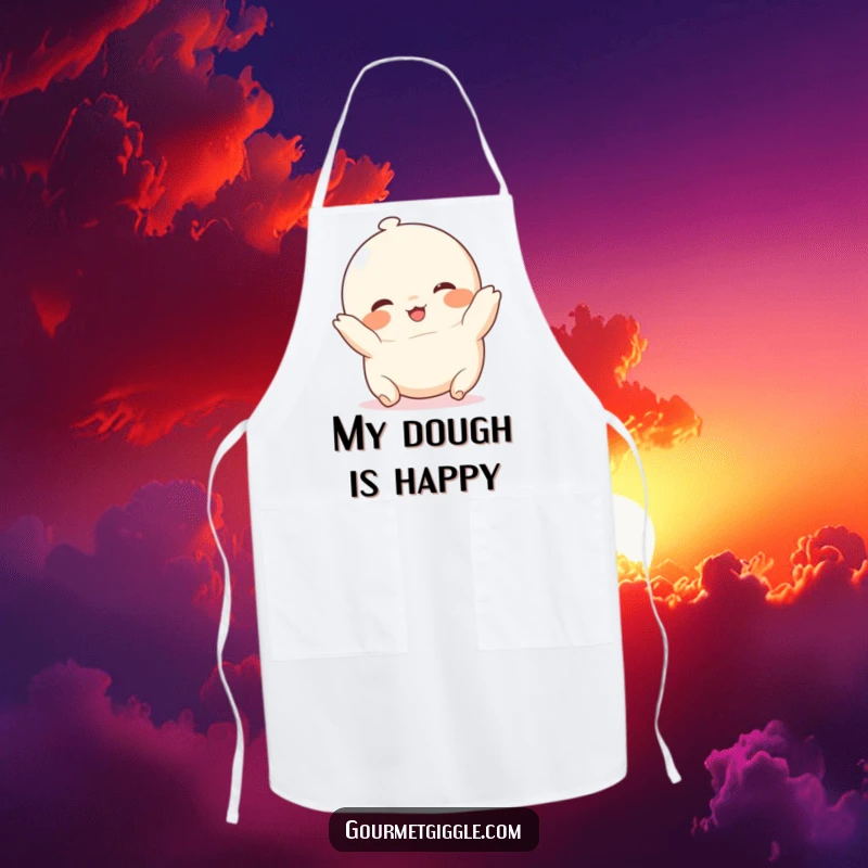 Funny chubby dumpling apron, a cute, round food character with rosy cheeks, happily tumbling while protecting your clothes.
