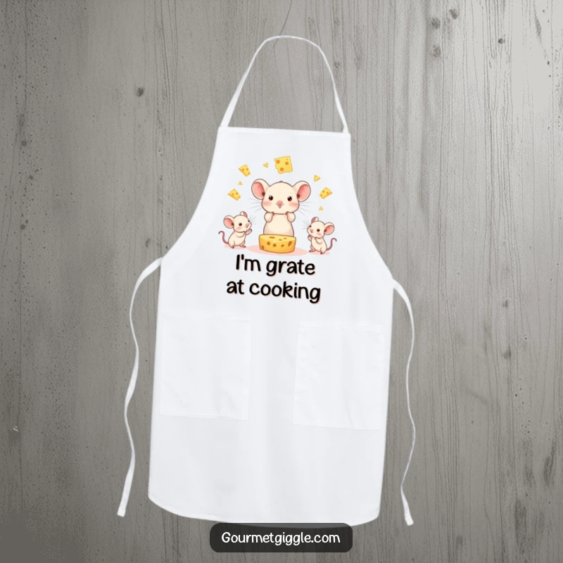 Funny Cheese Juggling Mice Apron: A beaming cheese slice juggles tiny mice, making kitchen duties a hilarious and delightful experience.
