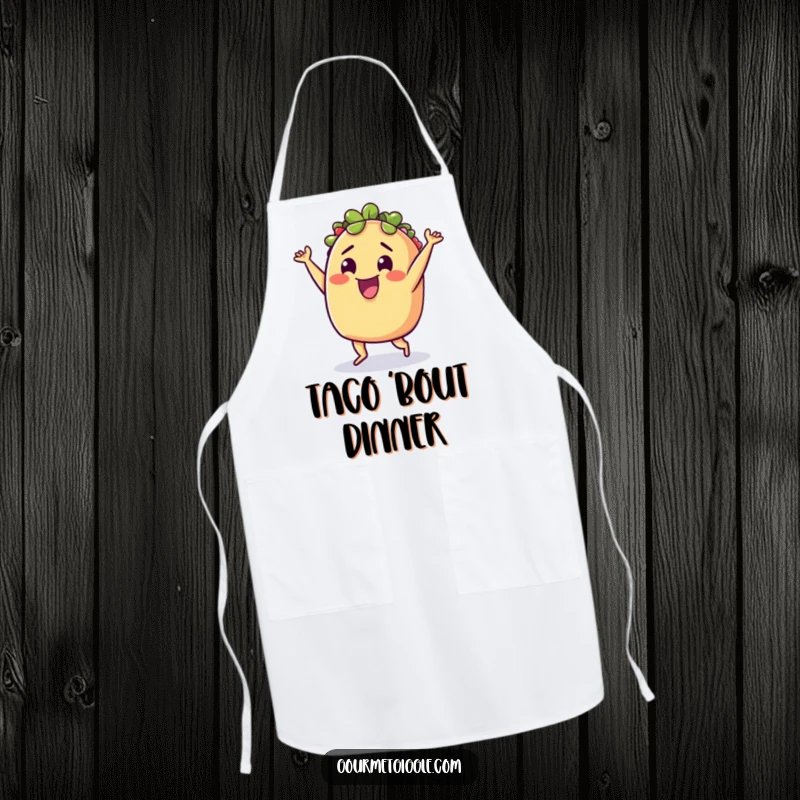Funny Apron: A delighted taco doing a silly little dance, ideal for cooking with a dash of festive, culinary cheer.