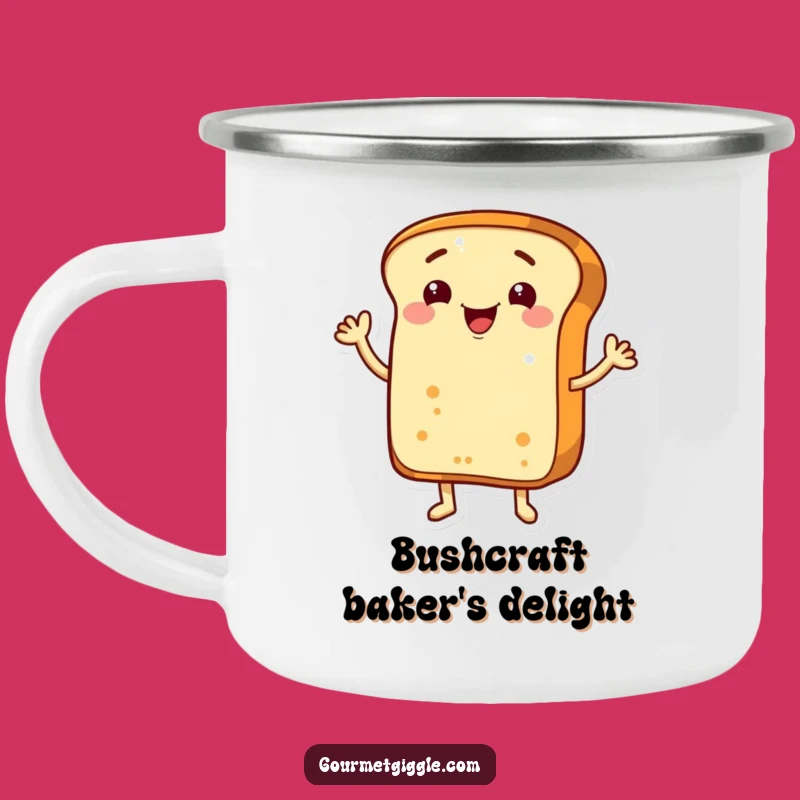 Funny Waving Bread Loaf Camping Mug - Baked Good Cup for Cheerful Adventures