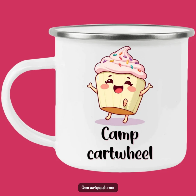 Funny Cupcake Cartwheel Camping Mug - Sweet Adventures with Giggles
