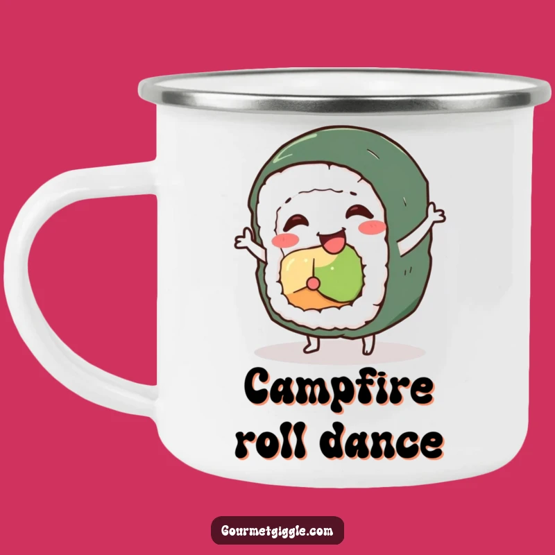 Funny Sushi Dance Camping Mug: Wobbly Roll Character for Outdoor Fun