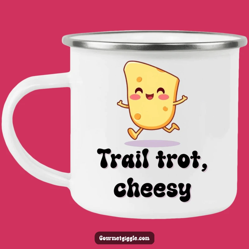 Funny Cheese Trot Camping Mug: Happy Character for Outdoor Adventures