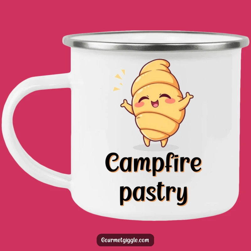 Funny Croissant Camping Mug: Winking Pastry, Outdoor Breakfast Gift