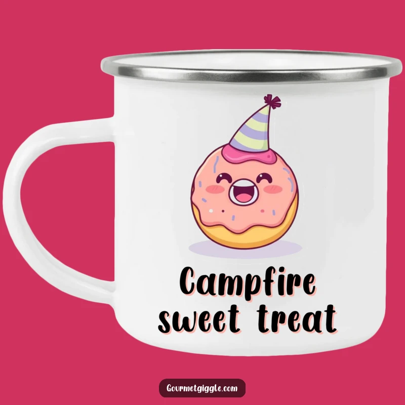 Funny Donut Party Hat Camping Mug, Cheerful Enamel Cup, Awesome Funny Gift