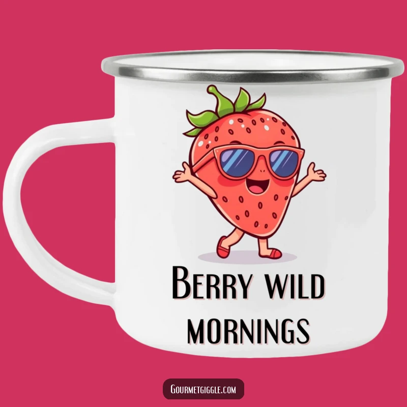 Funny Strawberry Sunglasses Camping Mug - Cheerful Dancer, Rugged Funny Outdoor Gift