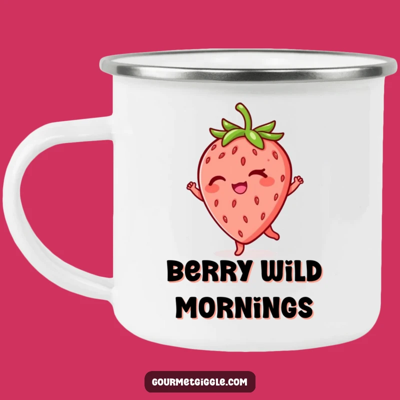 Funny Winking Strawberry Twirl Camping Mug: Adventure Fuel with Humor
