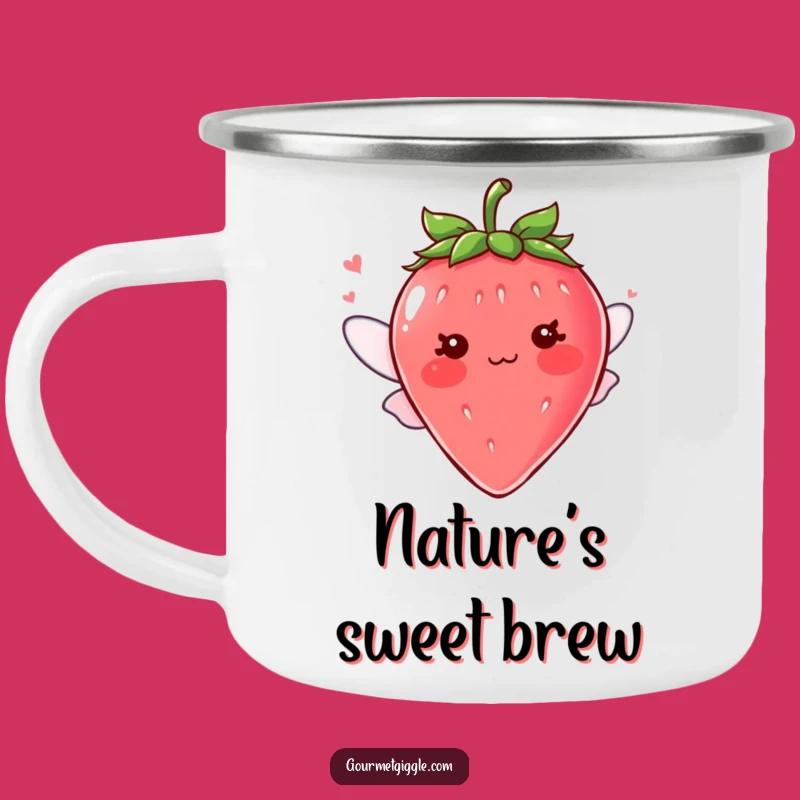 Funny Blushing Strawberry Wings Camping Mug, Cute Enamel Cup, Great Funny Gift