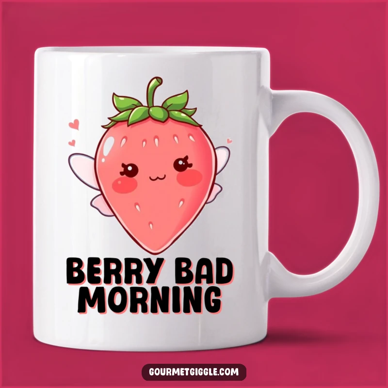 Funny Blushing Strawberry Wings Mug, Adorable Cute Character, Perfect Quirky Gift