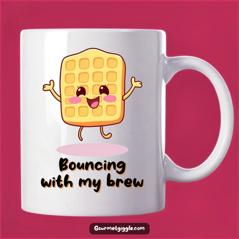 Funny Waffle Bounce Mug - Cheerful Breakfast Buddy, Happy Morning Funny Gift