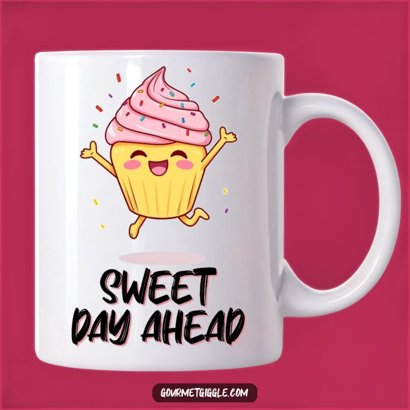 Funny Cheerful Cupcake Leap Mug: Sweeten Your Day with Joyful Fun!