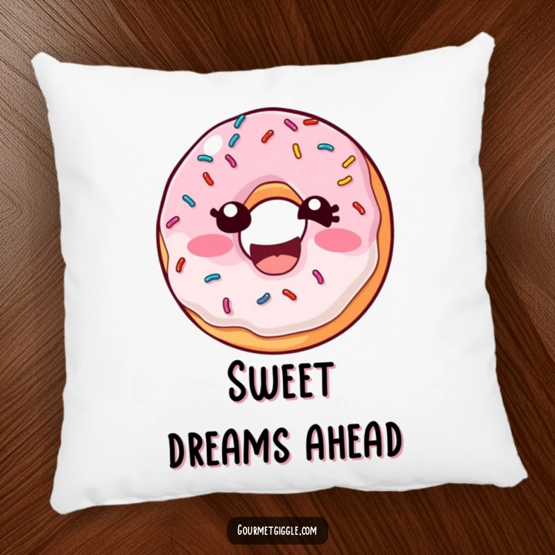 Funny Donut Sprinkles Pillow featuring a laughing donut with wiggling sprinkles, perfect for adding soft, humorous comfort to sofas and beds.