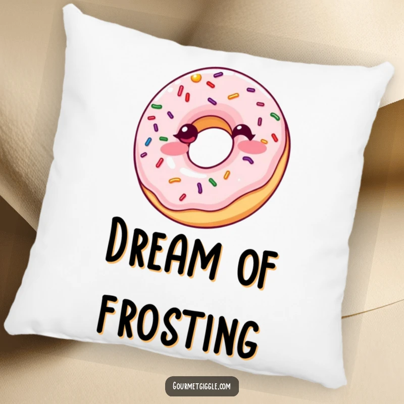 Funny Giggling Donut Pillow: A soft pillow featuring a giggling donut with bouncing sprinkles, offering comfort and a sweet, humorous decorative accent.