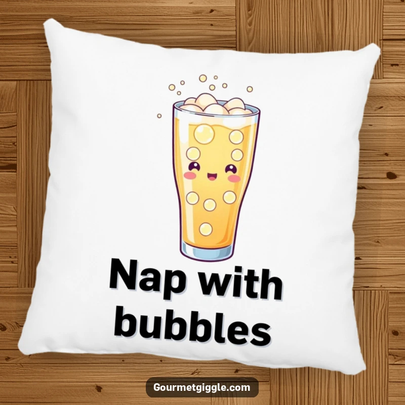 Funny pillow shaped like a glass of soda with cheerful fizzing and bubbles, adding refreshing comfort and humorous vibes.