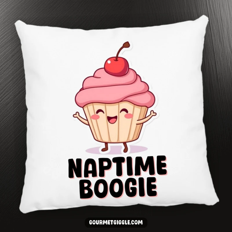 Funny Cupcake Dance Pillow showcasing a happy cupcake with a cherry, adding a soft touch of humor and sweetness.