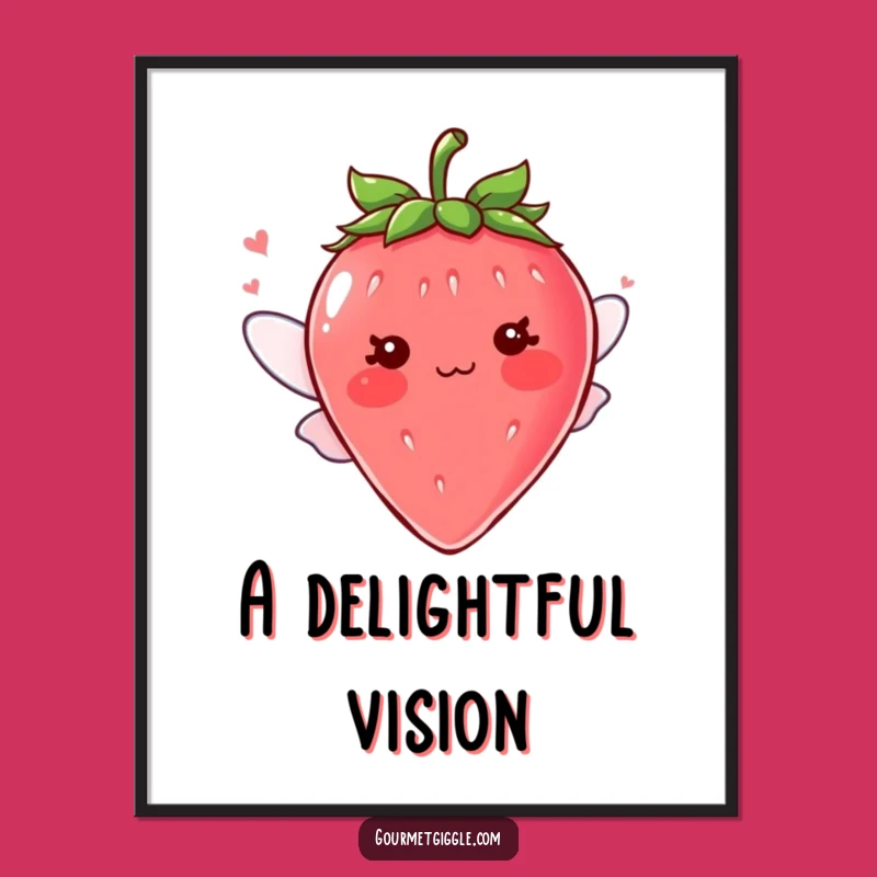 Funny Blushing Strawberry Wings Digital Art, Cute Printable Decor, Adorable Funny Gift