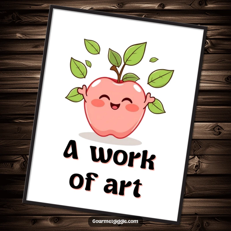 Funny Apple Juggling Leaves Digital Art: A happy apple juggles its leaves, offering a vibrant, comical, and natural visual for instant delight.