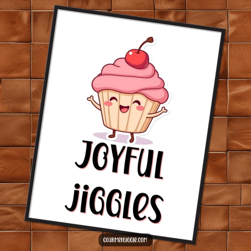 Funny Cupcake Dance Digital Art Print of a happy cupcake with a cherry dancing, ready to bring instant joy to any digital display.