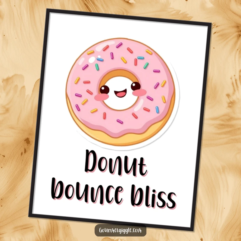 Funny donut digital art print, capturing a happily bouncing sprinkled donut, vibrant and playful.