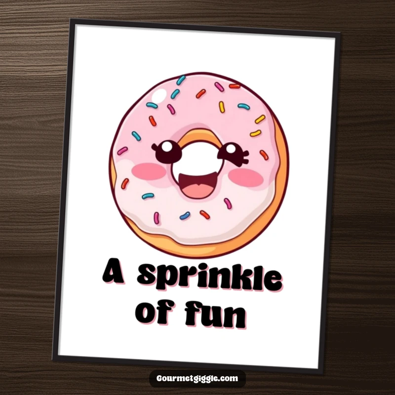 Funny Donut Sprinkles Digital Art Print of a laughing donut with wiggling sprinkles, ready for immediate download and adding sweet, humorous flair.