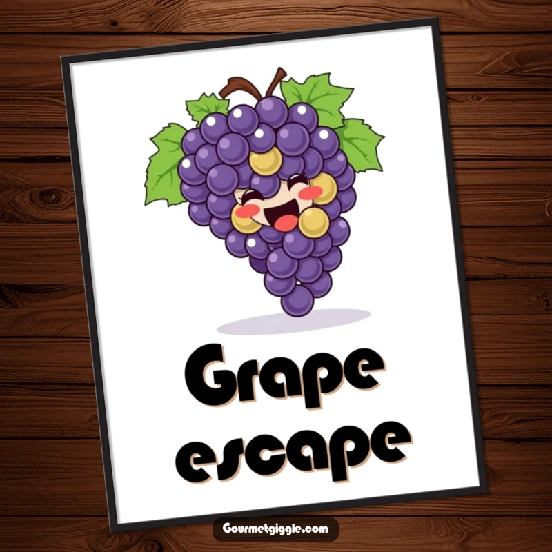 Funny Digital Art Print of a joyful bunch of grapes rolling enthusiastically, perfect for printable wall art and decor.