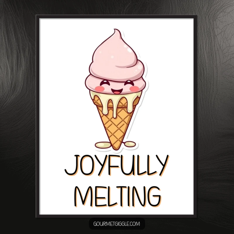 Funny Ice Cream Digital Art Print of a cheerful ice cream cone with a wide giggle and melting drips.