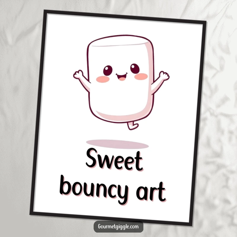 Funny Marshmallow Bounce Digital Art: A cheerful marshmallow bounces dynamically, offering a vibrant and comical visual for instant delight.