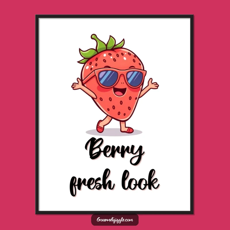 Funny Strawberry Sunglasses Digital Art - Cheerful Dancer Print, Instant Funny Decor Gift