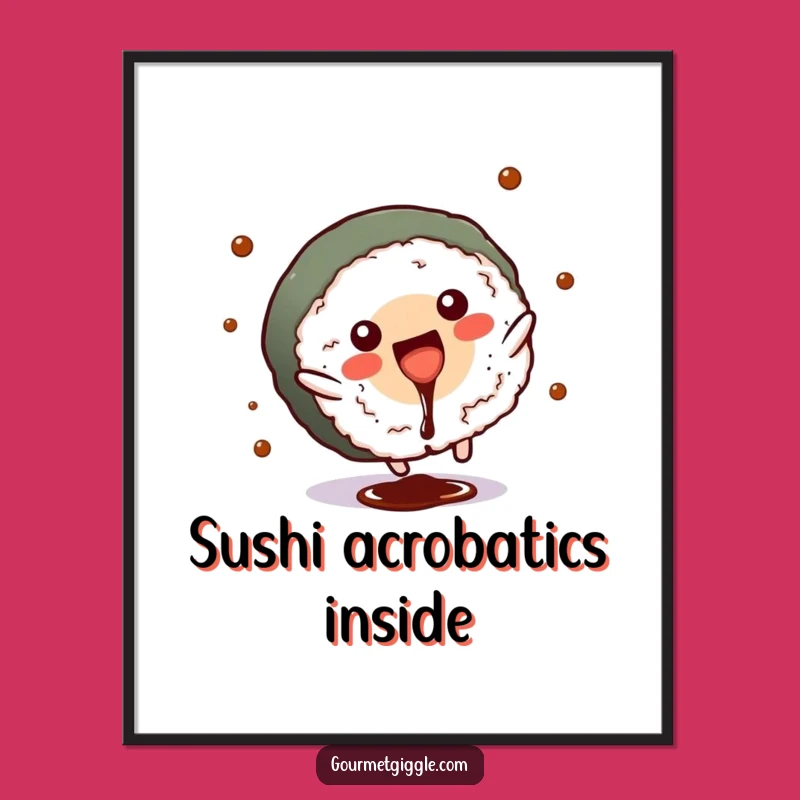Funny Sushi Roll Cartwheel Digital Art: Instant Hilarious Japanese Food Decor