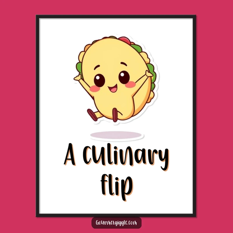 Funny Taco Cartwheel Digital Art, Energetic Printable Decor, Vibrant Funny Gift