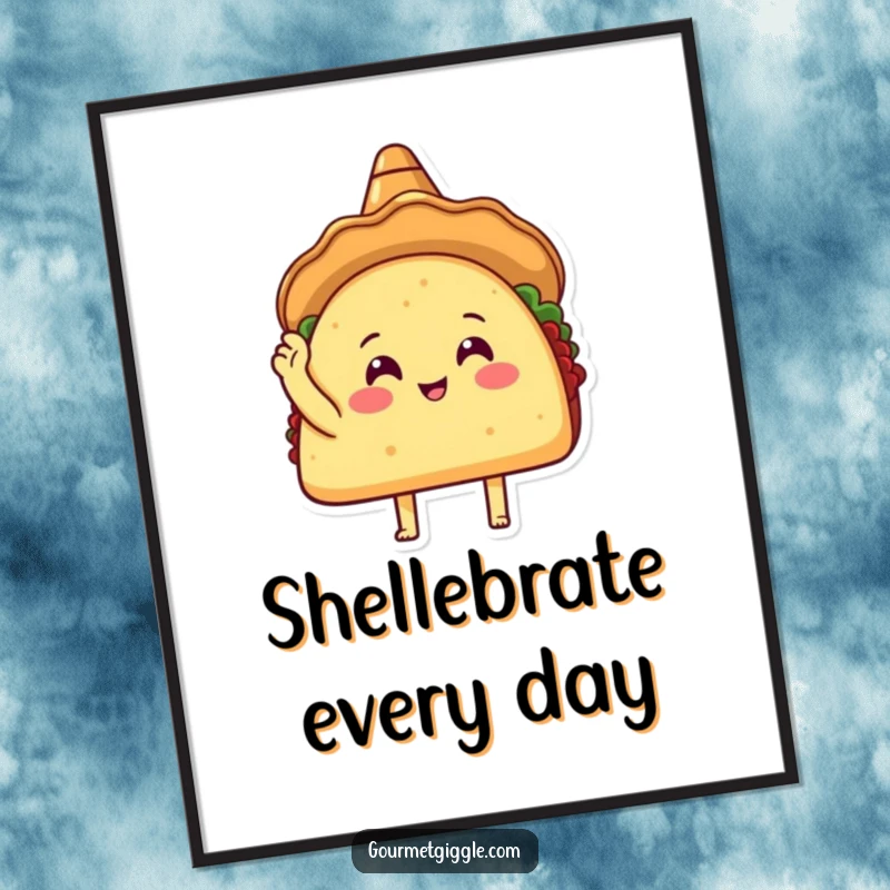 Funny Taco Sombrero Digital Art Print of a happy taco tapping its shell, perfect for immediate download and adding humorous flair.