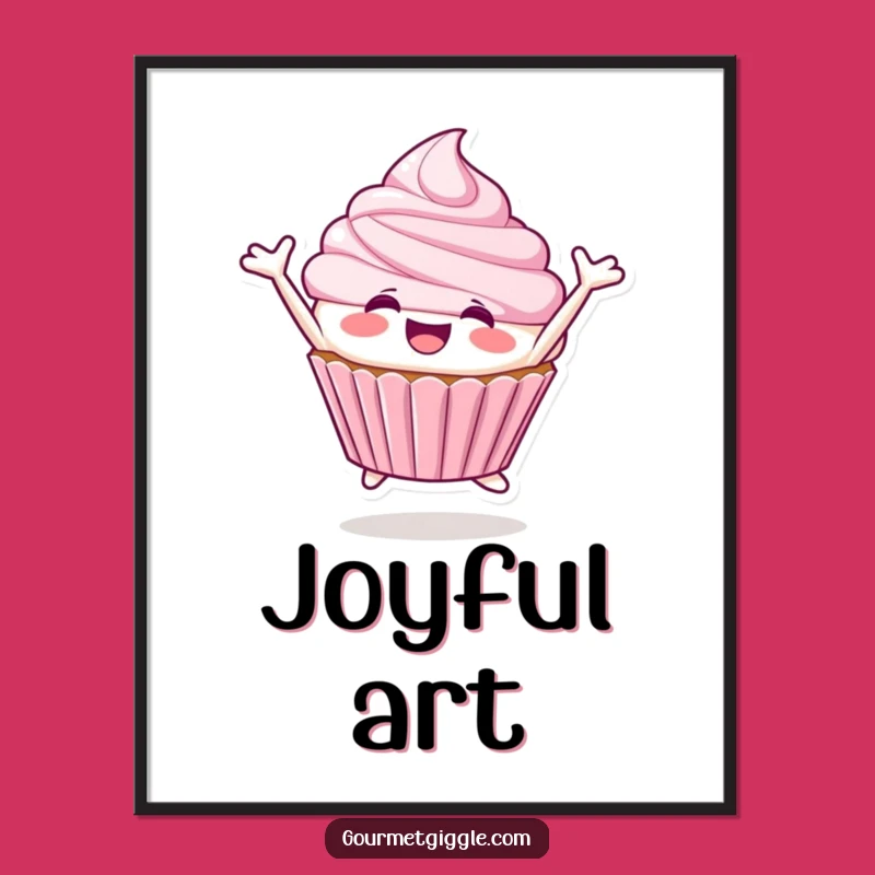Funny Cupcake Digital Art: Leaping Joy, Instant Sweet Gift