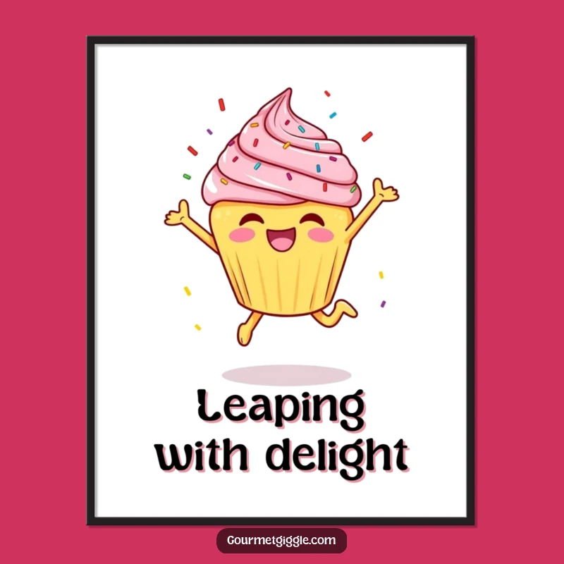 Funny Cheerful Cupcake Digital Art: Joyful Leap Printable for Walls!