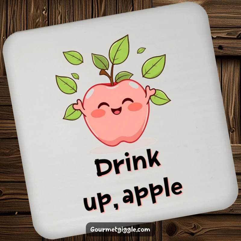 Funny Apple Juggling Leaves Coasters: A cheerful apple juggles its leaves, adding a protective and humorous element to your drink station.