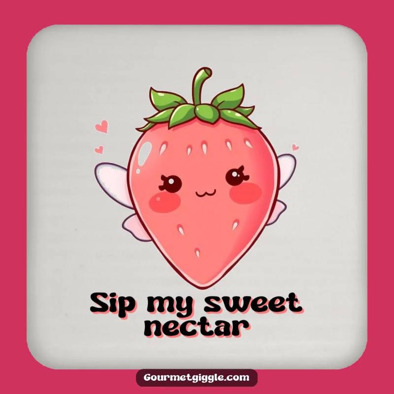 Funny Blushing Strawberry Wings Coaster, Cute Drink Protector, Ideal Funny Gift