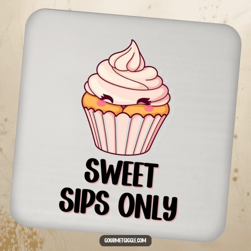 Funny Winking Cupcake Coaster: A surface protector featuring a tantalizing cupcake, frosting swirl, and a playful wink for humorous style.