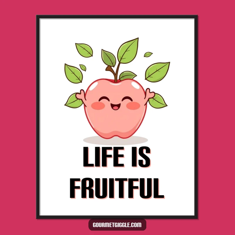 Funny Apple Juggling Leaves Poster: Brighten Walls with Natural Humor