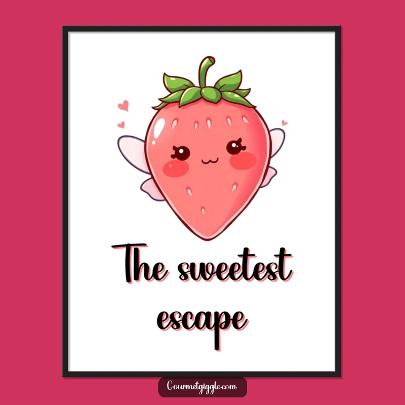 Funny Blushing Strawberry Wings Poster, Cute Wall Art, Adorable Funny Gift Decor