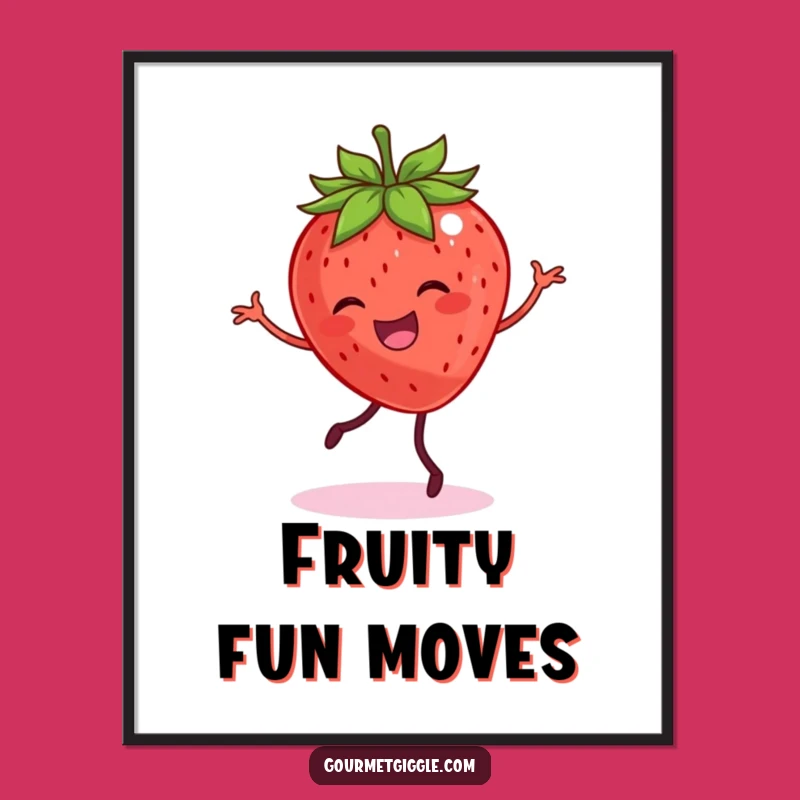Funny Dancing Strawberry Art Print - Joyful Fruit Fiesta Wall Decor