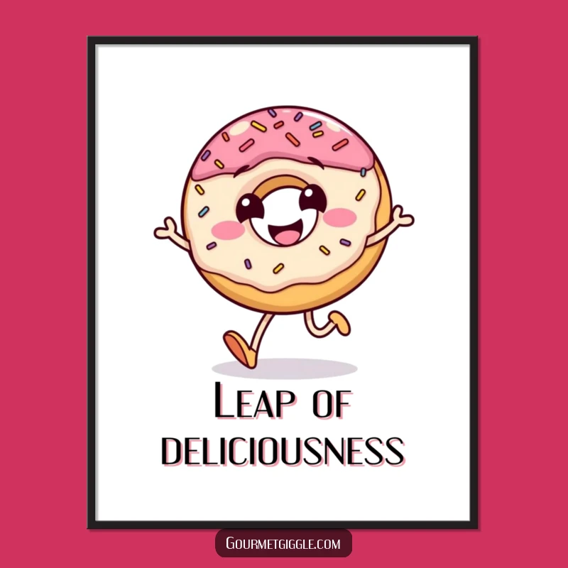 Funny Donut Poster: Sprinkles Jumping Grinning Sweet Wall Art Gift