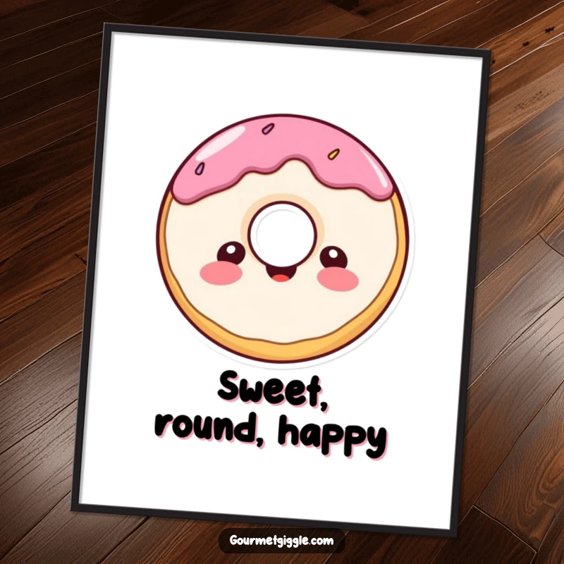 Funny donut character poster, a cheerful, round donut with a delighted expression, perfect for sweet and joyful wall art.