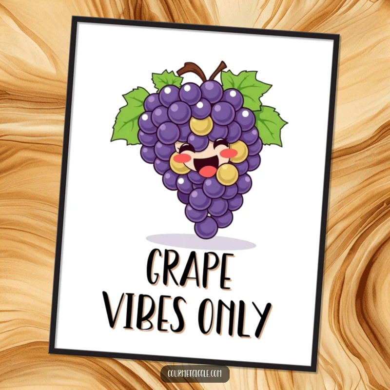 Funny Poster print of a joyful bunch of grapes hilariously rolling around, creating a whimsical and uplifting wall art piece.