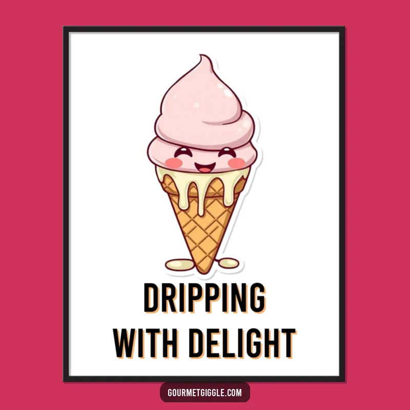Funny Ice Cream Art Poster - Giggling Cone, Sweet Decor Funny Gift