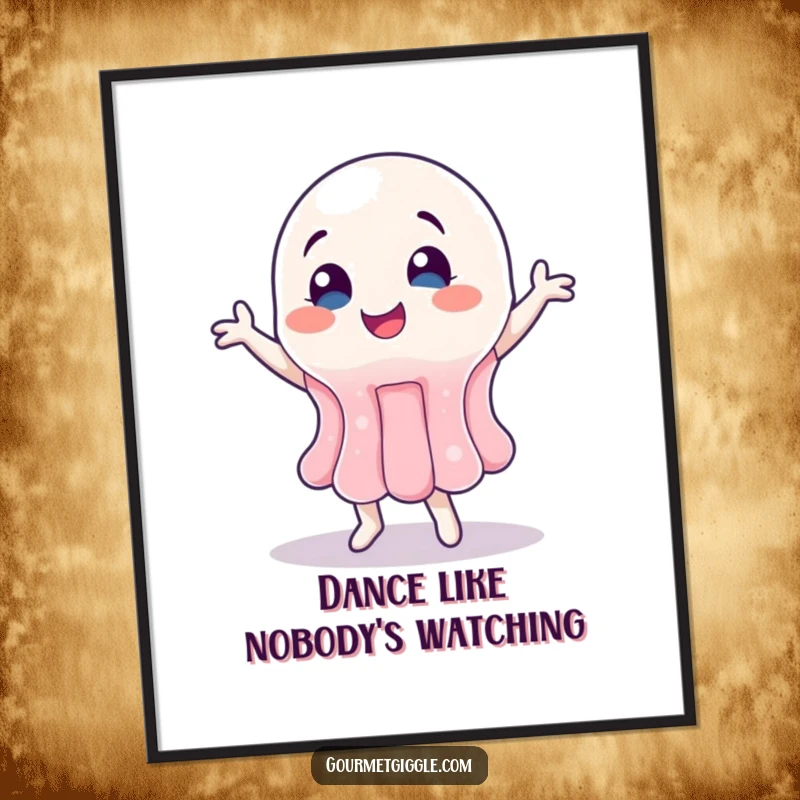 Funny Jelly Poster print of a wobbly jelly character enthusiastically doing a happy dance, full of joy.