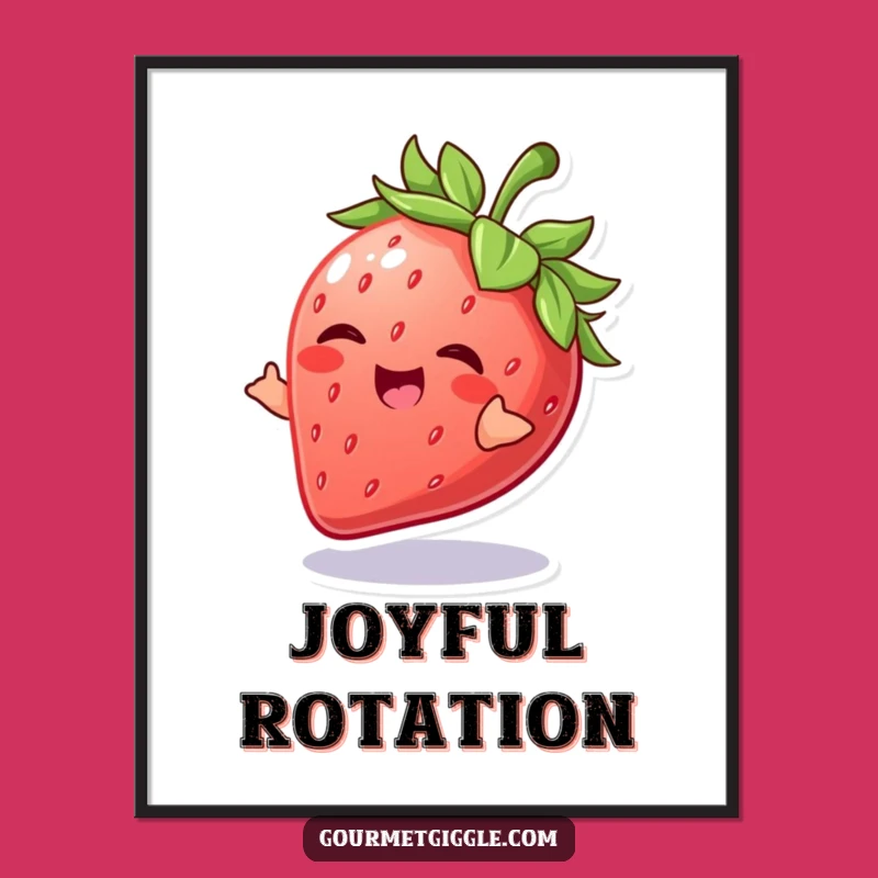 Funny Strawberry Poster: Giggling Fruit Art, Playful Spin Decor Gift