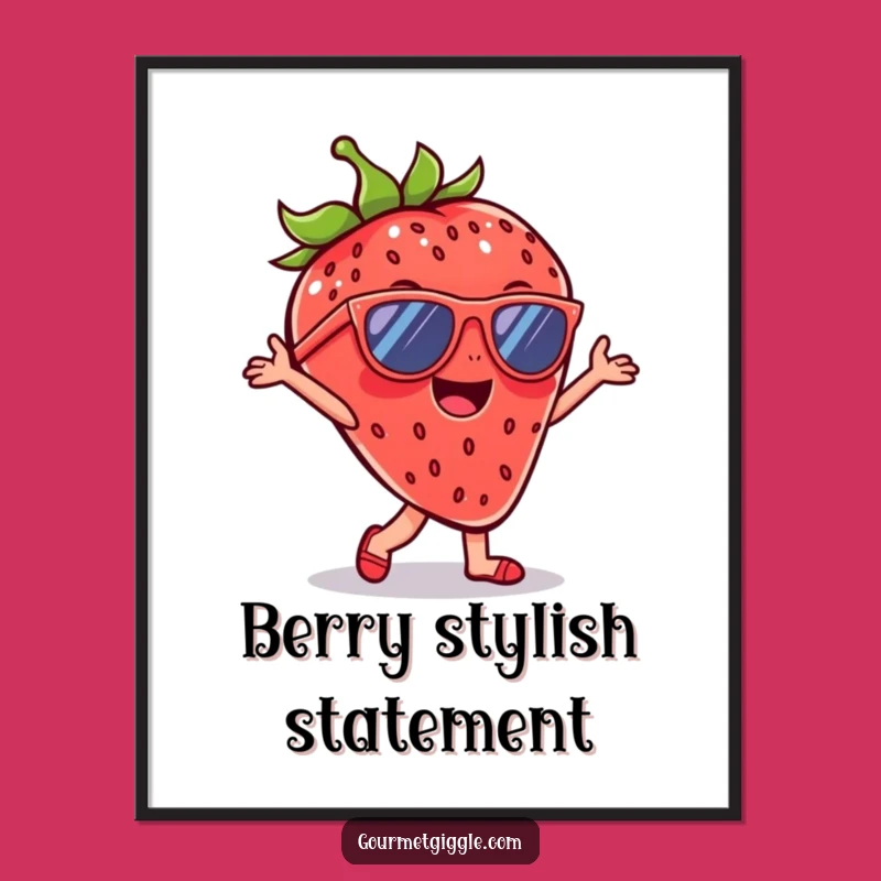 Funny Strawberry Sunglasses Poster - Cheerful Dancer Art, Vibrant Funny Wall Decor Gift