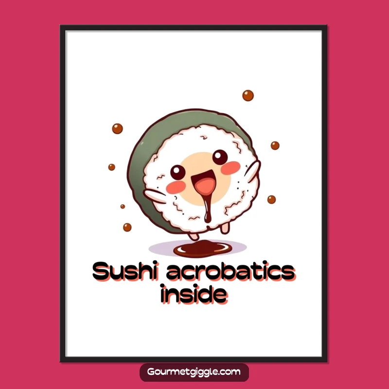Funny Sushi Roll Cartwheel Poster: Vibrant & Hilarious Japanese Food Wall Art